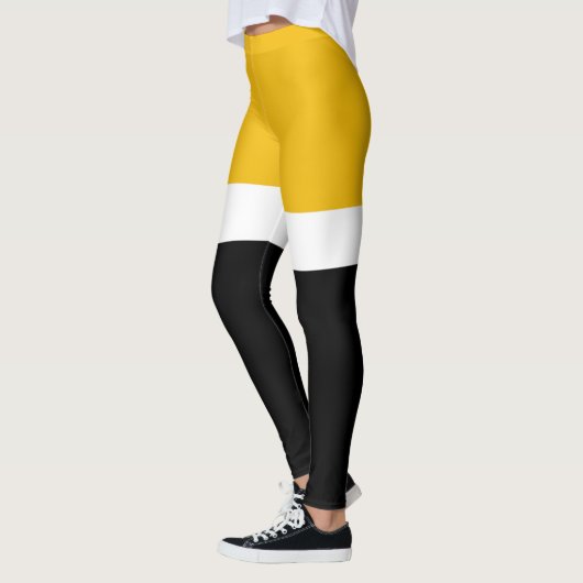 Geel Wit Zwart Kleur Block Style Design Leggings (Links)