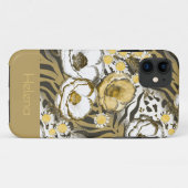 Geel, witte bloemen op een tijgerachtergrond Hoesj Case-Mate iPhone Case (Achterkant (horizontaal))