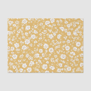 Geel Witte Ditsy Pastel Boho 70s Vintage Bloem Tissuepapier