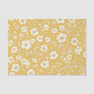 Geel Witte Ditsy Pastel Boho 70s Vintage Bloem Tissuepapier