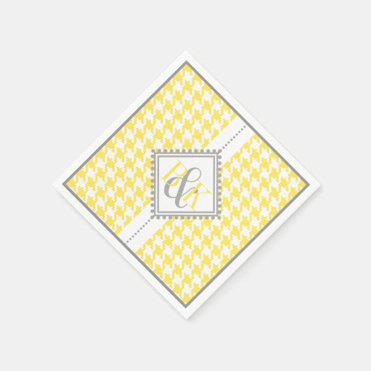 Geel, witte houndstooth patroon bruiloft servetten (Hoek)