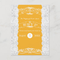 Geel & Witte Kant Elegante Trouw-RSVP-Kaart