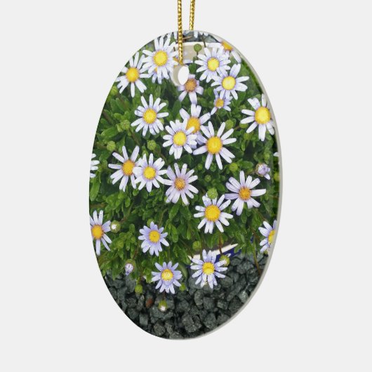 Geel-witte margarita bloemen met grijze keien keramisch ornament (Links)