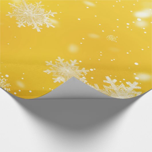Geel/Witte Sneeuwvlokken Kerstmis Cadeaupapier (Hoek)