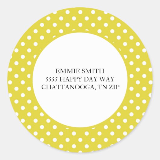 Geel Witte Stippen Envelope Adres Sticker (Voorkant)