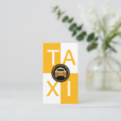 Geel witte taxi aangevinkt vakje rijden visitekaartje (Staand voorkant)