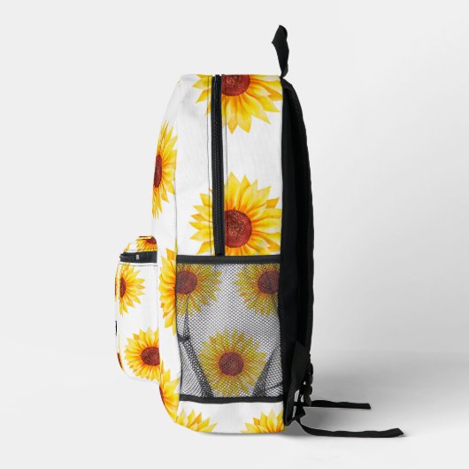 Geel Witte Zonnebloemen Patroon Bedrukte Rugzak (Rechts)