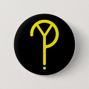 Geel Y? Symbool op zwart Ronde Button 5,7 Cm