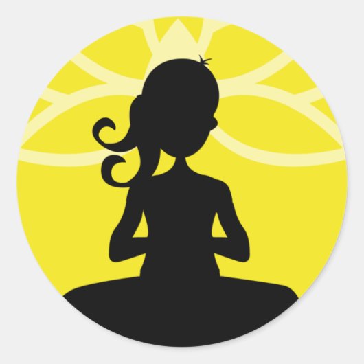 Geel Yoga Silhouet Ronde Sticker (Voorkant)