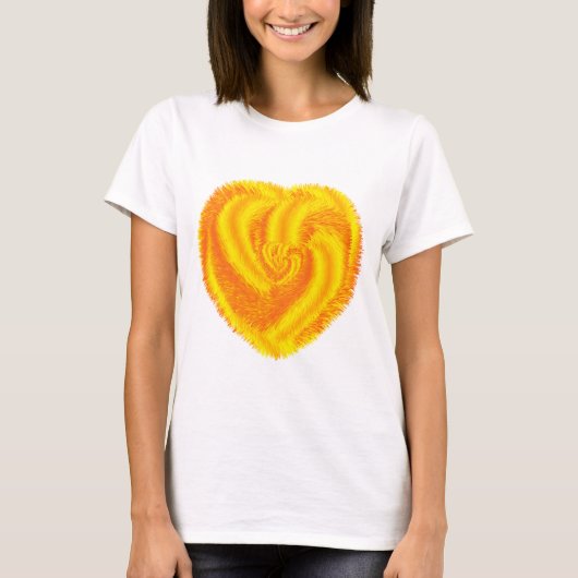 Geel zacht behaard hart t-shirt (Voorkant)