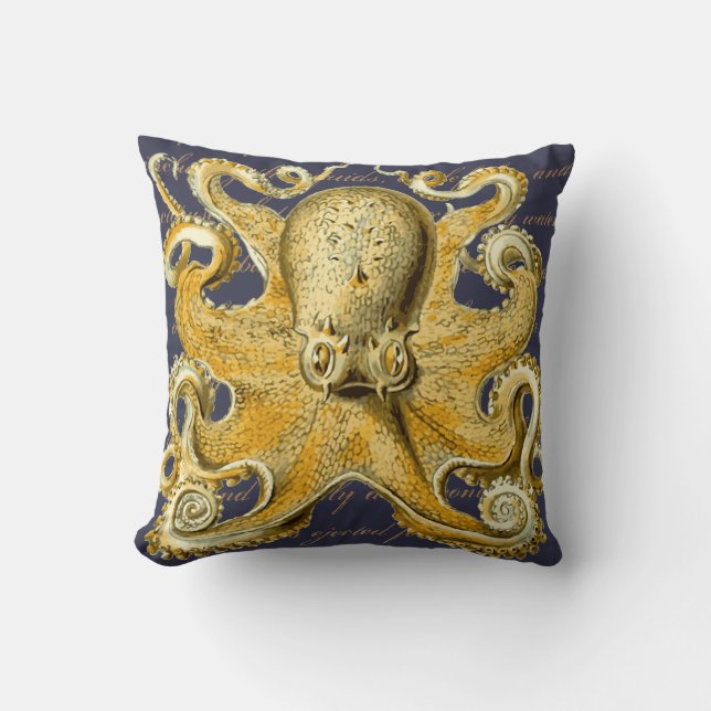 Geel  Zee schepsel Octopus Nautical Kussen (Voorkant)