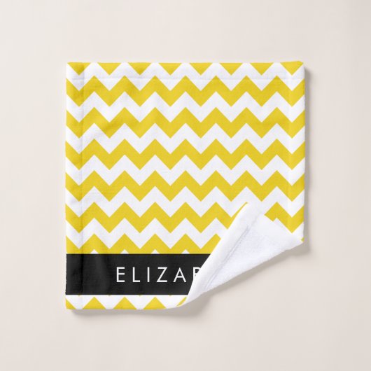 Geel zigzag, Geel Chevron, Jouw naam Bad Handdoek (Wasdoekje)
