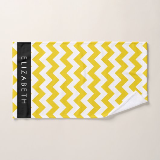 Geel zigzag, Geel Chevron, Jouw naam Bad Handdoek (Handdoek)