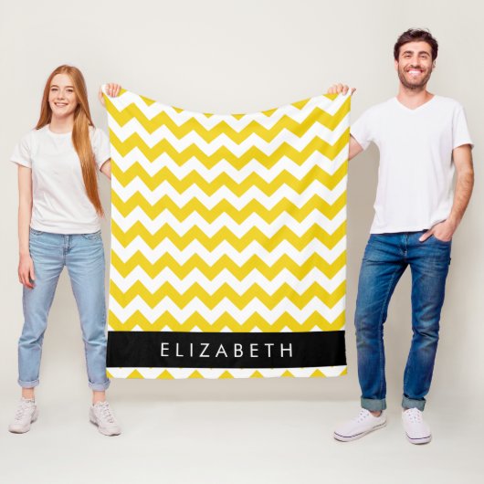 Geel zigzag, Geel Chevron, Jouw naam Fleece Deken (In situ)