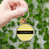 Geel zigzag, Geel Chevron, Jouw naam Sleutelhanger (Hand)