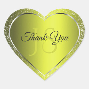 Geel Zilver met Glitter Initialen Schattige Dank U Hart Sticker