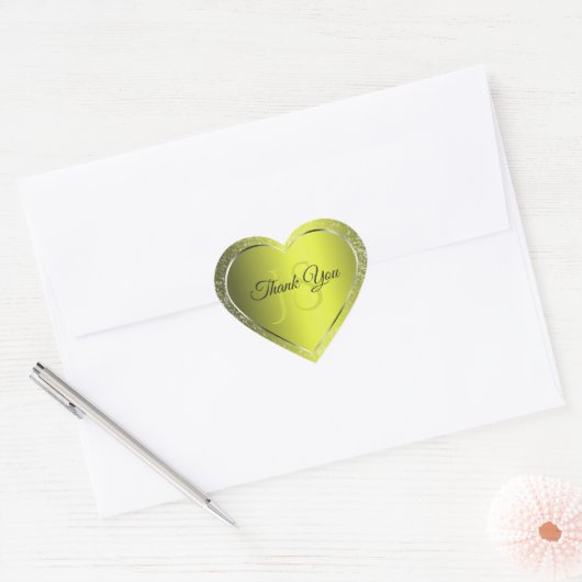Geel Zilver met Glitter Initialen Schattige Dank U Hart Sticker (Envelop)