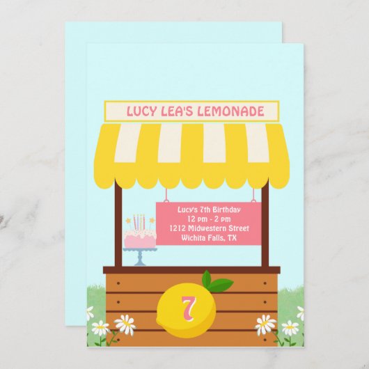 Geel, zomer, limonade stand partij verjaardag kaart (Voorkant / Achterkant)