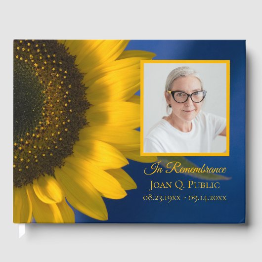 Geel Zonnebloem Blauw Viering van het Leven Begraf Gastenboek (Voorkant)