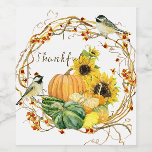 Geel Zonnebloem Bloemen Bedankt Pompoen Herfst Eve Wijn Etiket (Enkel label)