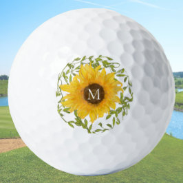 Geel Zonnebloem Bloemen op maat monogram dames Golfballen