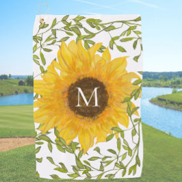 Geel Zonnebloem Bloemen op maat monogram dames Golfhanddoek