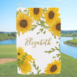 Geel Zonnebloem Bloemen op maat monogram dames Golfhanddoek