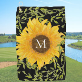 Geel Zonnebloem Bloemen op maat monogram dames Golfhanddoek