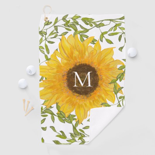 Geel Zonnebloem Bloemen op maat monogram dames Golfhanddoek (Insitu)