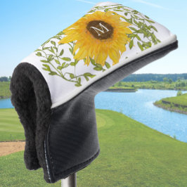 Geel Zonnebloem Bloemen op maat monogram dames Golfheadcover