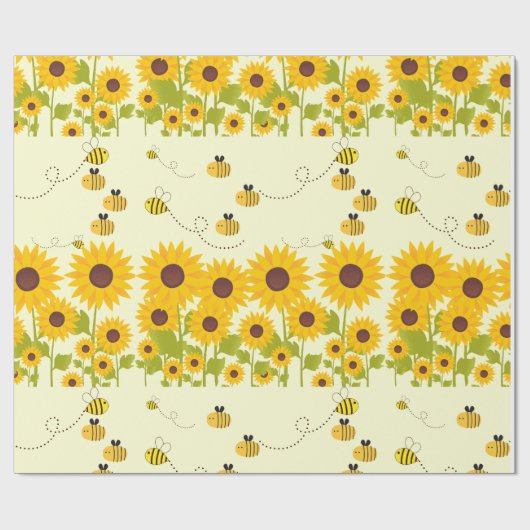 Geel Zonnebloem Bumble Bee Patroon Wrapping Paper Cadeaupapier (Vlak)