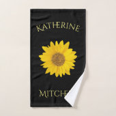 Geel Zonnebloem Custom Name Zwart Bad Handdoek (Handdoek)