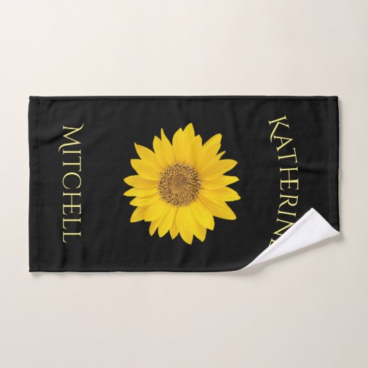 Geel Zonnebloem Custom Name Zwart Bad Handdoek (Handdoek)