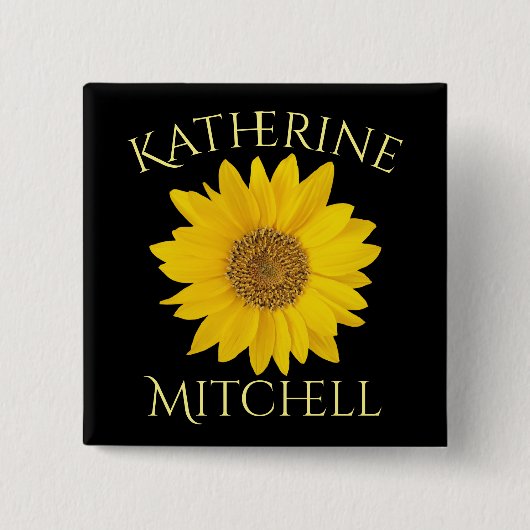 Geel Zonnebloem Custom Name Zwart Vierkante Button 5,1 Cm (Voorkant)