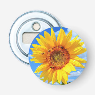 Geel Zonnebloem en Bijen Flesopener Button Flesopener