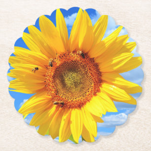 Geel Zonnebloem en Bijen Papier Onderzetter