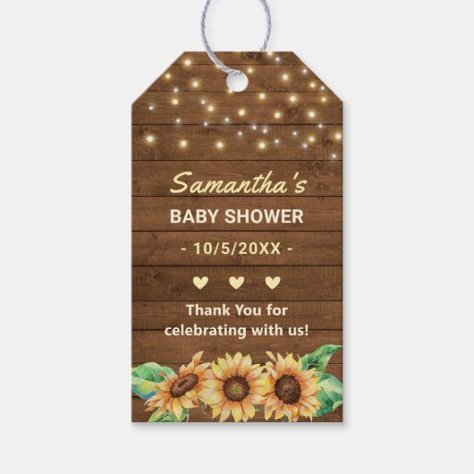 Geel Zonnebloem Land Neutraal Baby shower Favor Cadeaulabel (Voorkant)