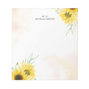 Geel Zonnebloem Waterverf Monogram Minimalistisch Notitieblok