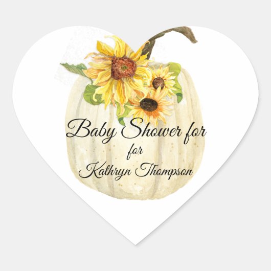 Geel Zonnebloem Wit Pompoen Herfst Baby shower Hart Sticker (Voorkant)