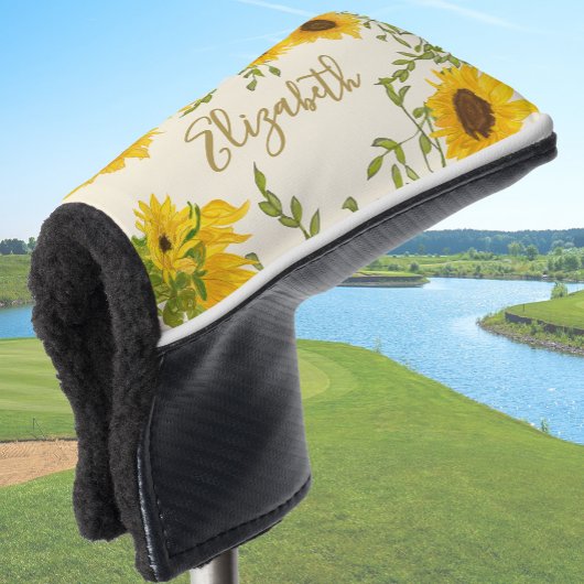 Geel Zonnebloemen Floral custom name dames Golfheadcover