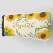 Geel Zonnebloemen Floral custom name dames Golfheadcover (Voorkant)