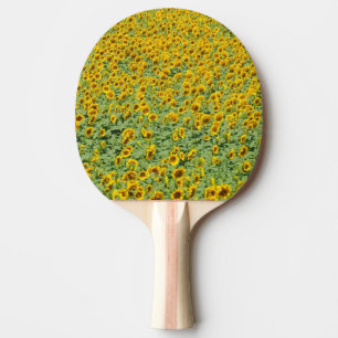 Geel zonnebloemveld tafeltennisbatje