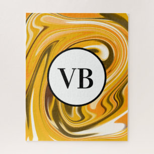 Geel zwart acryl pour marmer add name monogram legpuzzel