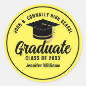 Geel Zwart Afstuderen gepersonaliseerd Afstuderen Ronde Sticker (Voorkant)