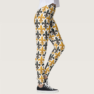 Geel Zwart Barok Fleur-de-lis Patroon Ontwerp Leggings