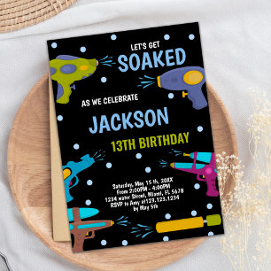Geel Zwart Blauw Water Pistool Uitnodigingen