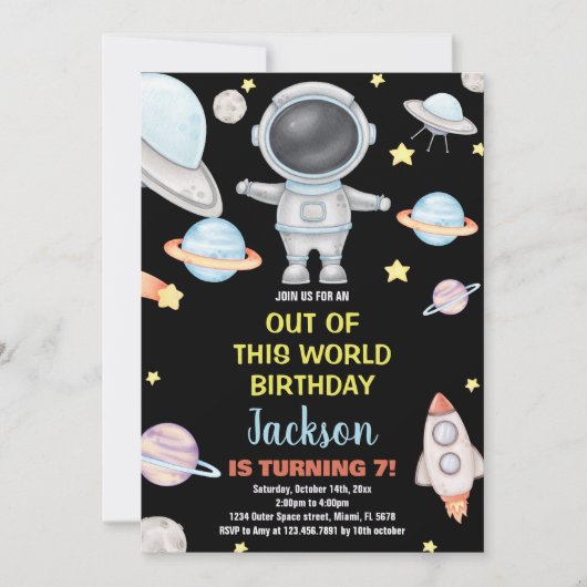 Geel Zwart Buitenruimte Verjaardag Uitnodigingen (Voorkant)