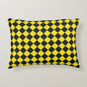 Geel Zwart Checker Diamant Patroon Accent Kussen