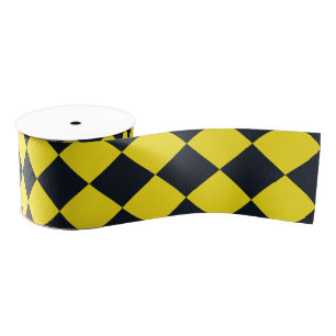 Geel Zwart Checker Diamant Patroon Grosgrain Lint