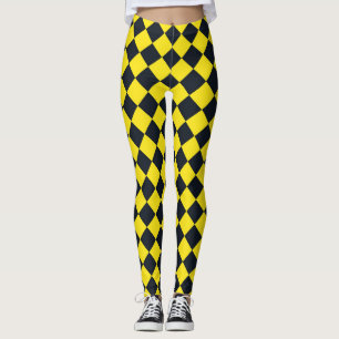 Geel Zwart Checker Diamant Patroon Leggings